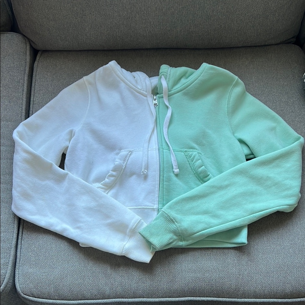 Hollister White and Mint Green Hoodie